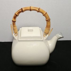 Pottery Barn Asian Square Bamboo Handle Tea Pot